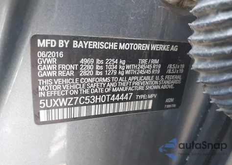 2017 BMW X3 Sdrive28I z USA, uszkodzony, nr VIN 5UXWZ7C53H0T44447